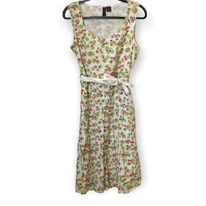 VINTAGE Cherry Print Dress with Sash 100% Cotton Size Small